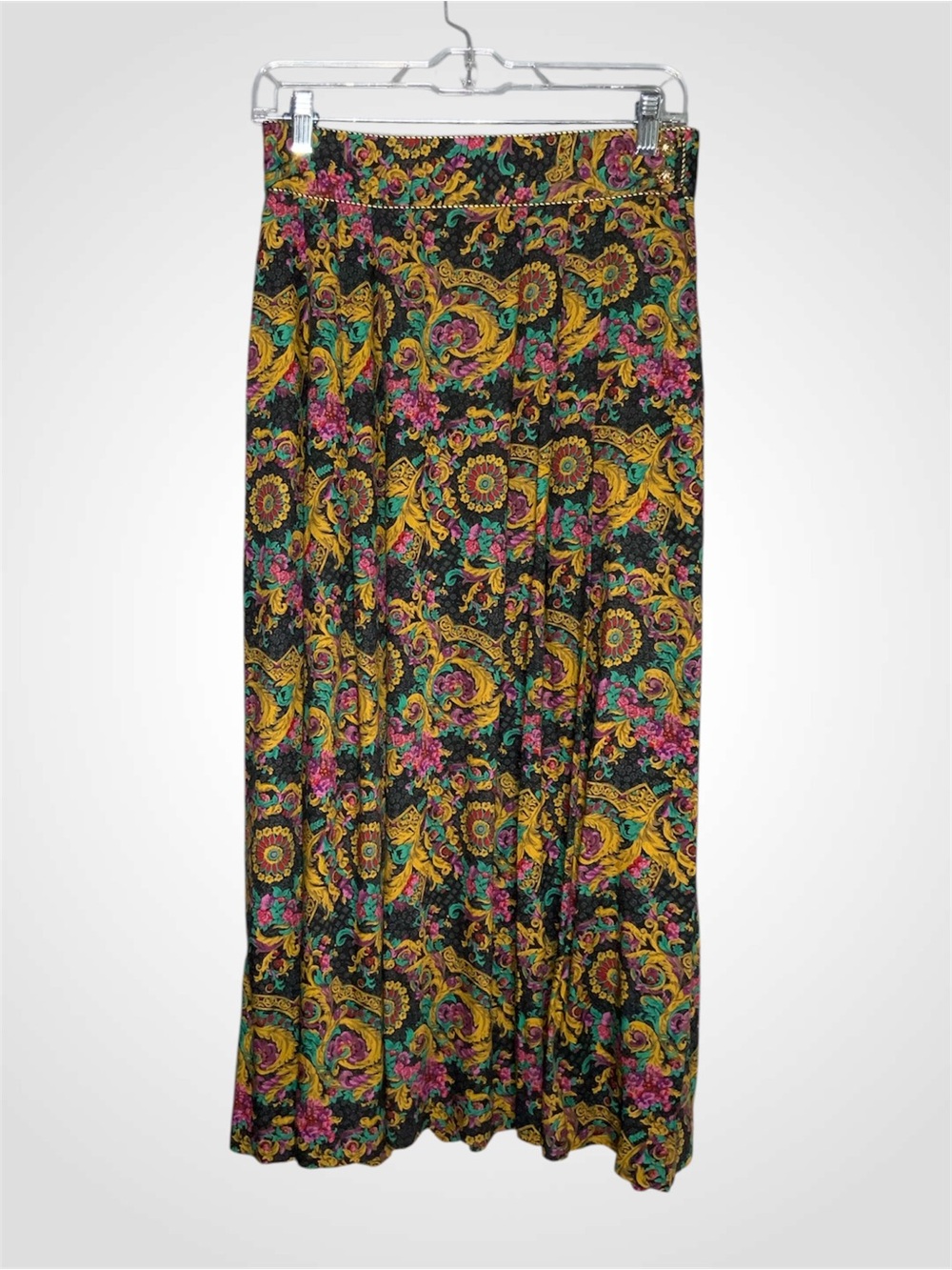 Evan Picone Black With Yellow & Fuchsia Floral Print Maxi Skirt 10
